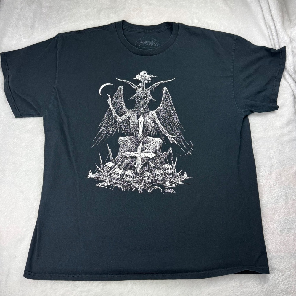 Sawblade 666 Baphomet Occult Graphic T-Shirt Mens XL Black Short Sleeve Tee